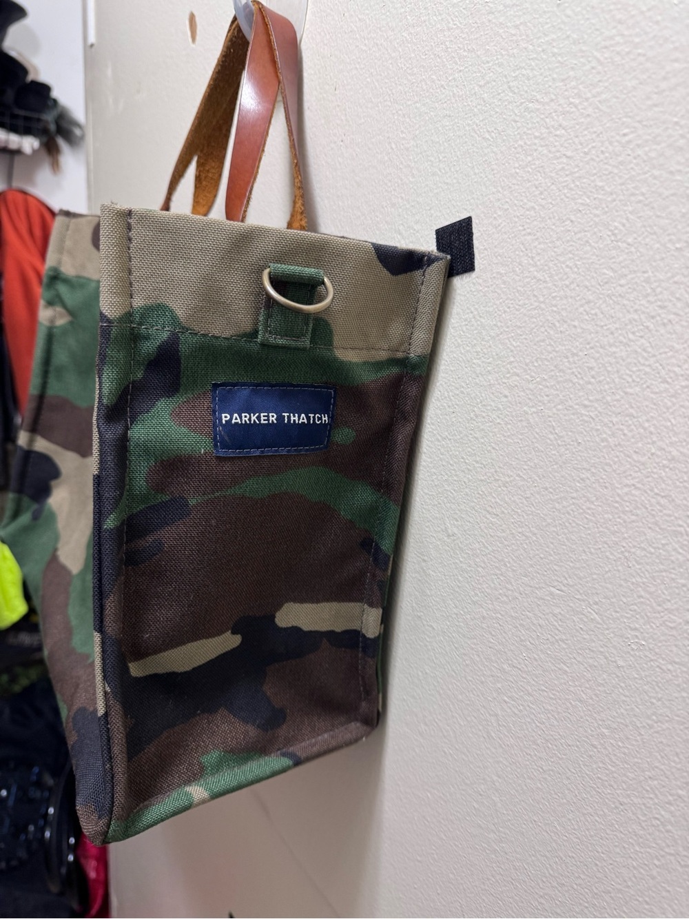Parker Thatch Camo Canvas Tote Bag in Green/Brown w/ leather handles